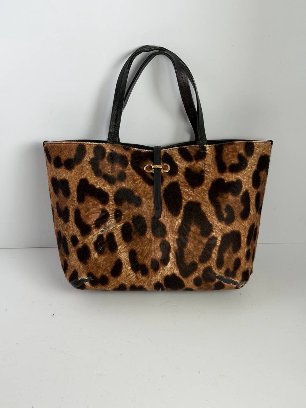 Salvatore Ferragamo Gancini Leopard-Print Calf Hair Tote Bag